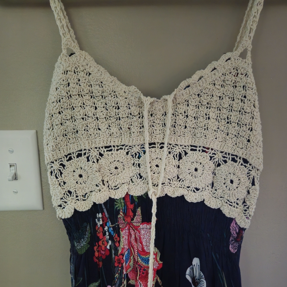 Floral Maxi Dress with Crochet Top